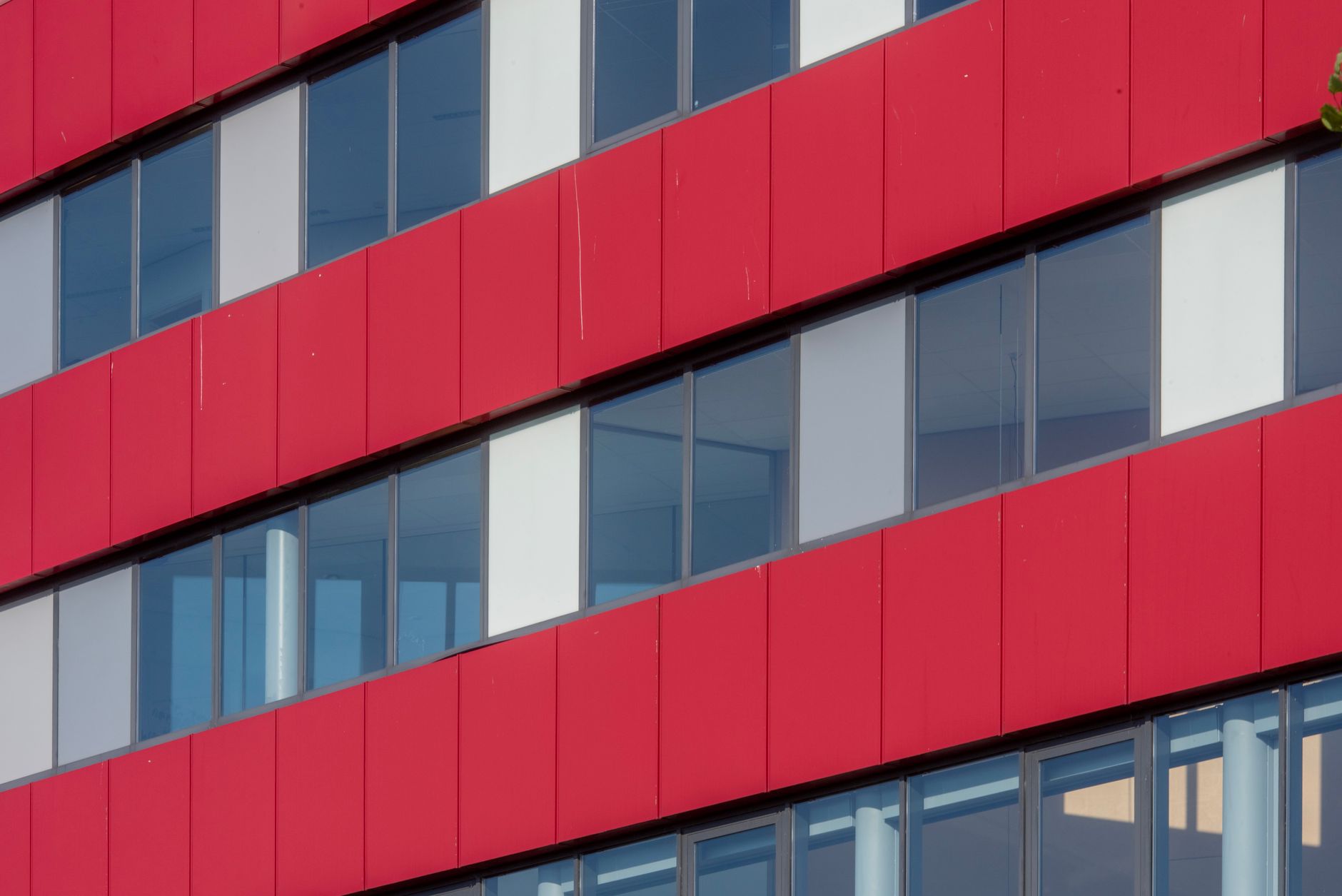 Red and white city facade
