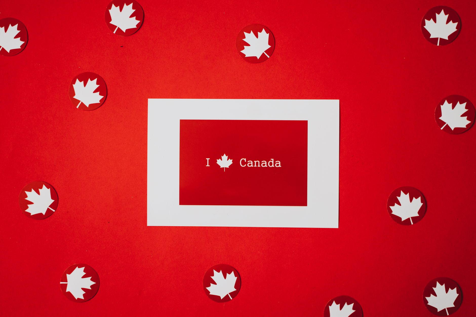 Maple leaf card on red